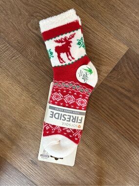 Fireside Cozy Red & White Holiday Moose Socks - Women